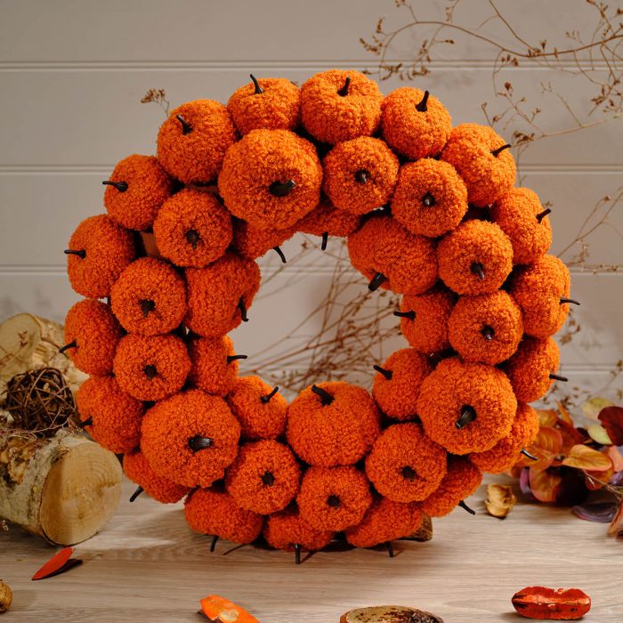 Burnt orange shearling fabric pumpkin wreath