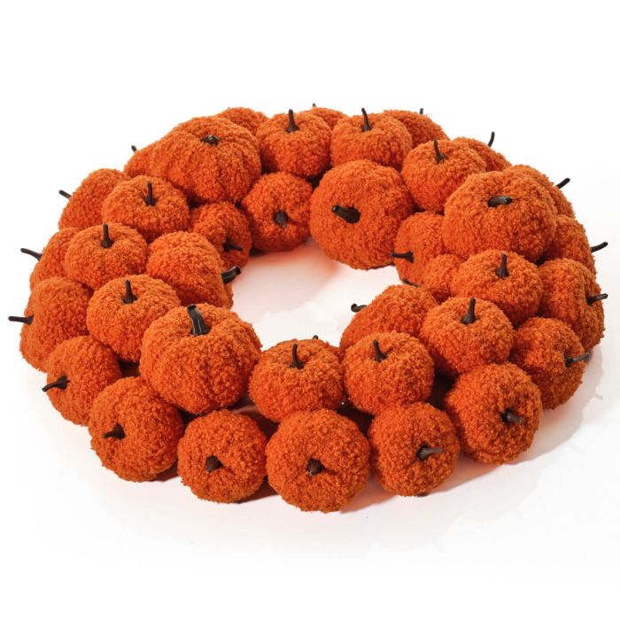 Burnt orange shearling fabric pumpkin wreath