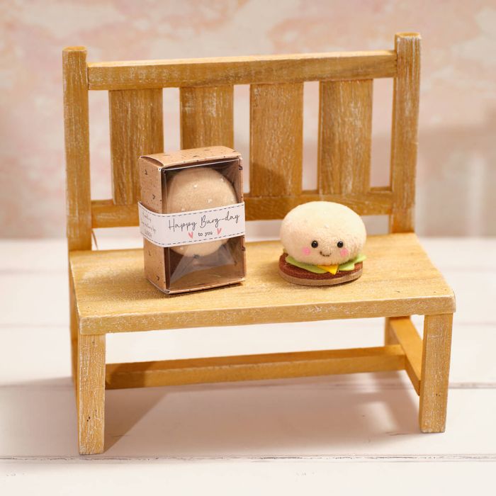 Tiny world fabric burger in bun boxed keepsake