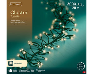 3000 LED Cluster Lights Warm White on Green Cable