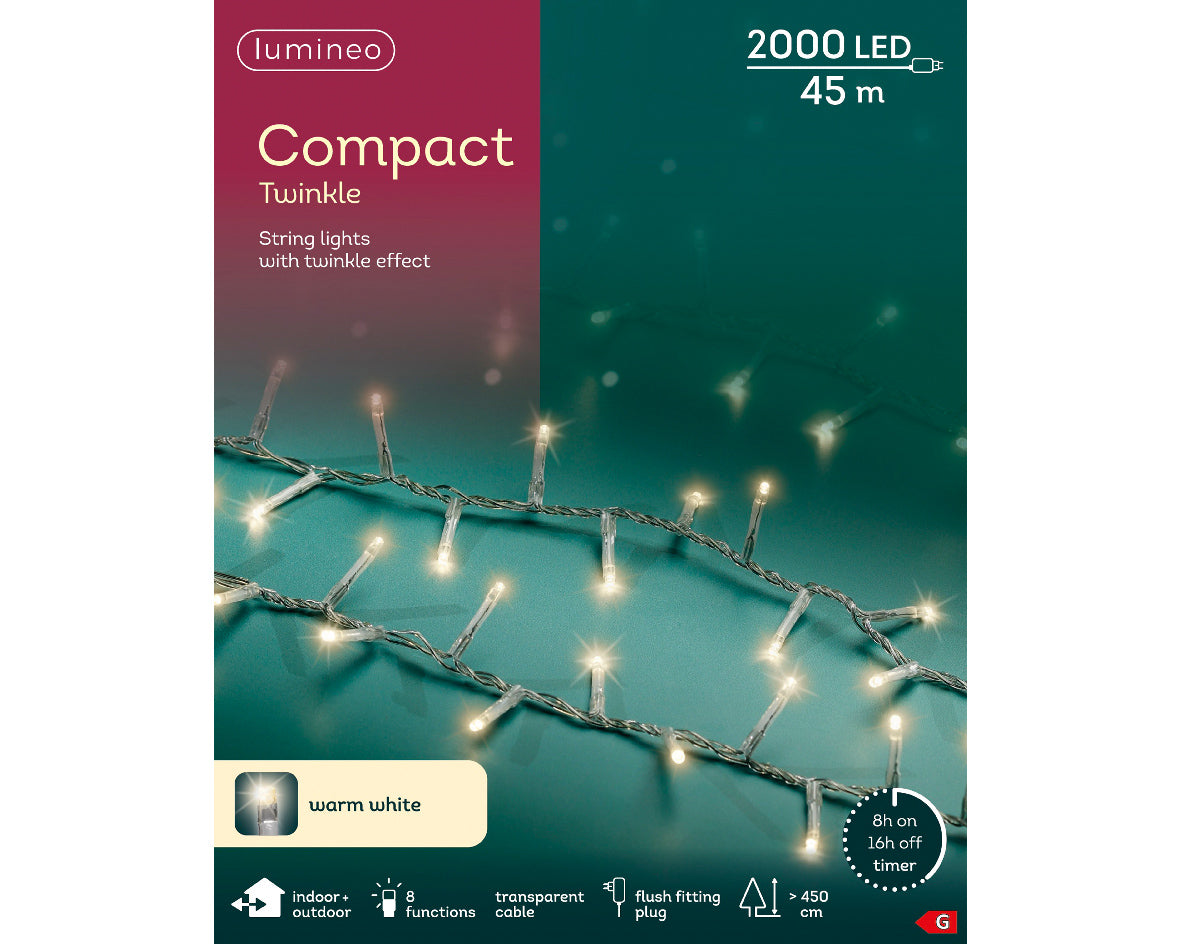 2000 LED compact tree warm white lights on clear wire