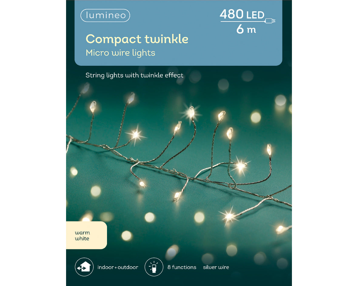 480 Micro wire LED warm white compact lights on silver wire