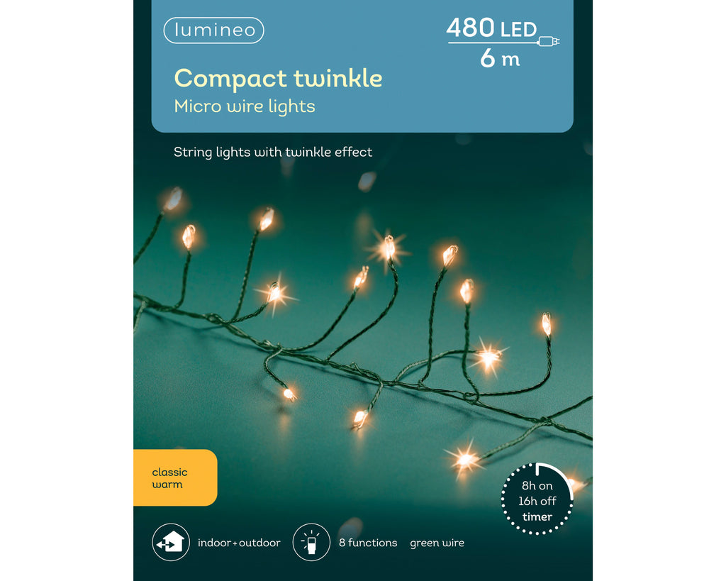 480 Micro wire LED classic warm compact lights on green wire