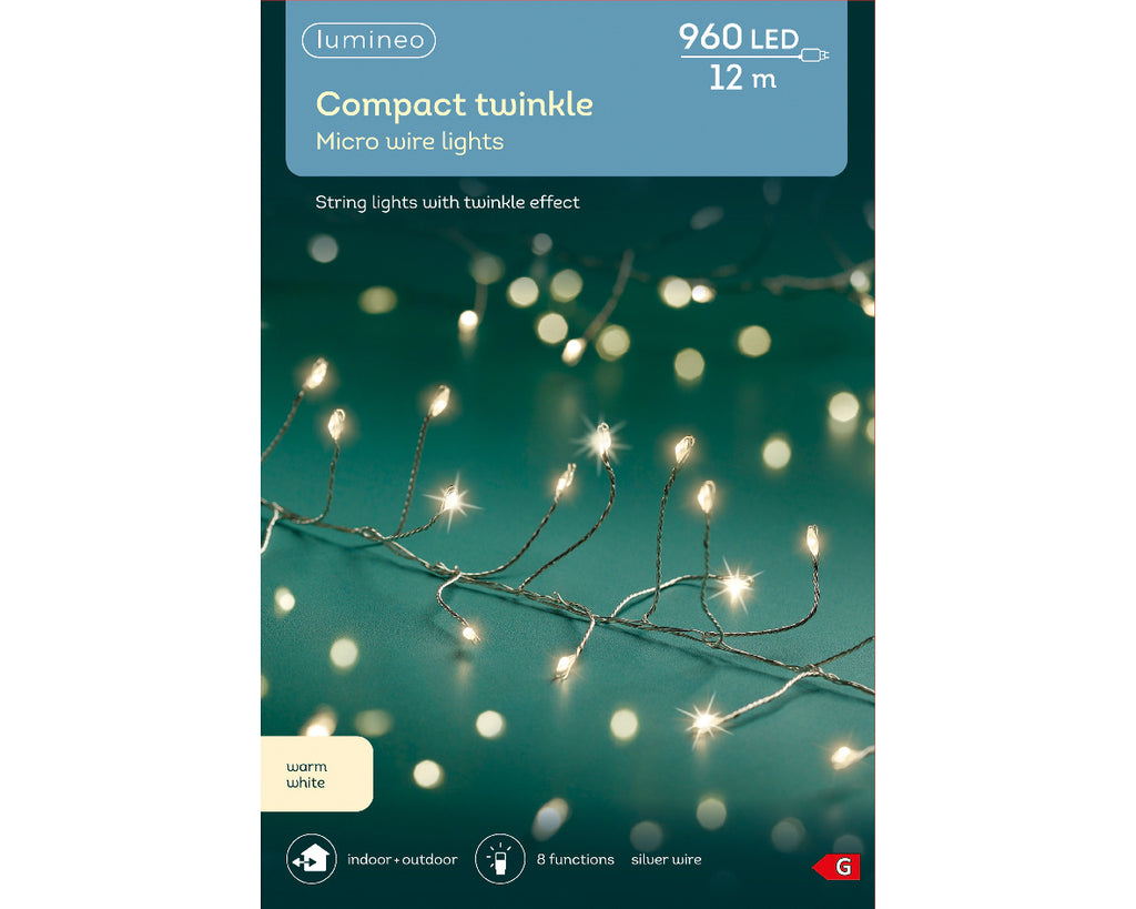 960 micro wire LED compact lights warm White on Silver Wire