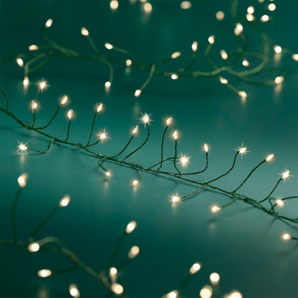 960 Micro Wire LED compact warm white lights on green wire
