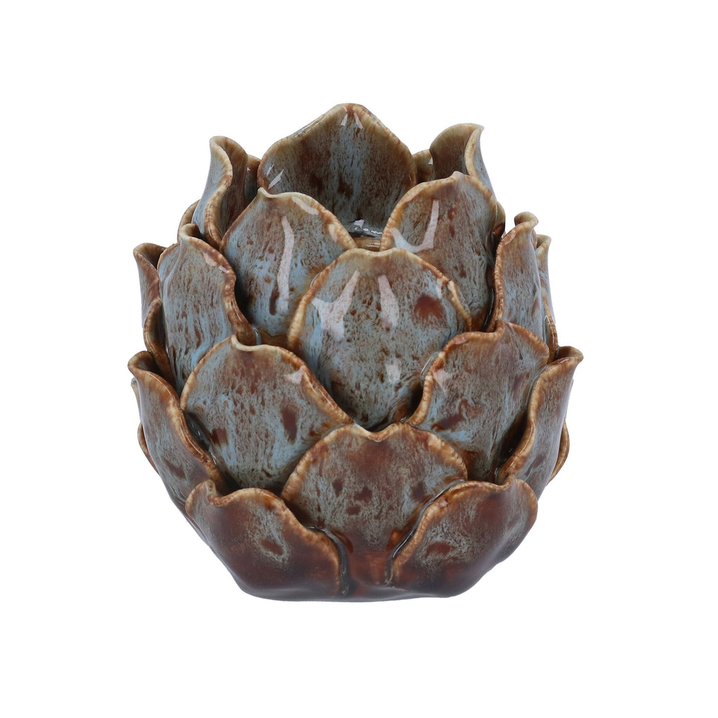 Blue/brown reactive glaze artichoke tealight holder