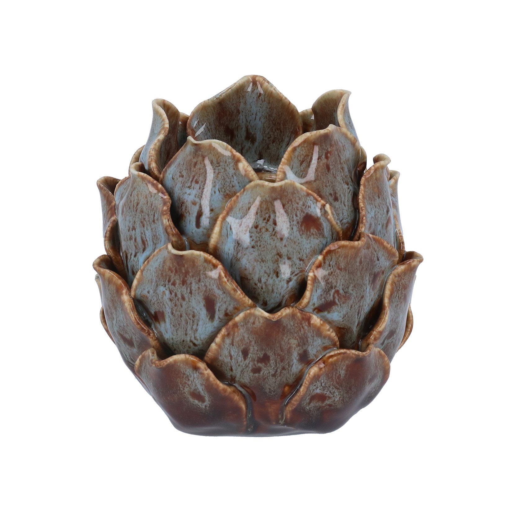 Blue/brown reactive glaze artichoke tealight holder