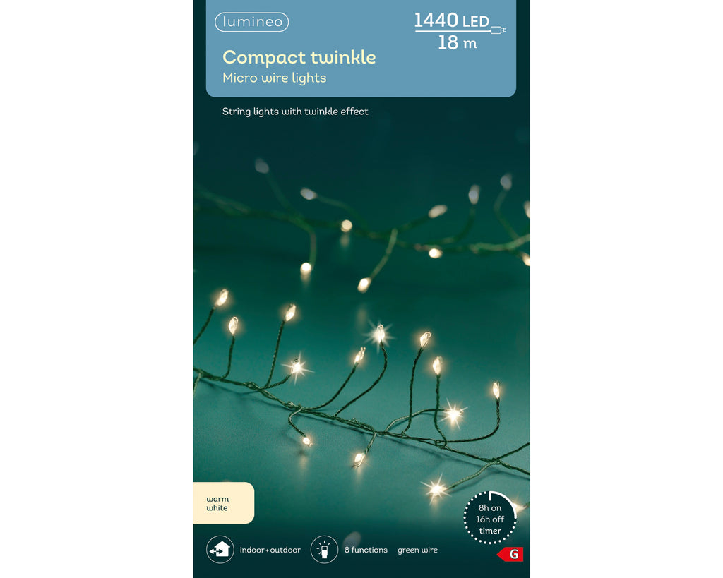 1440 Micro Wire LED compact warm white lights on green wire
