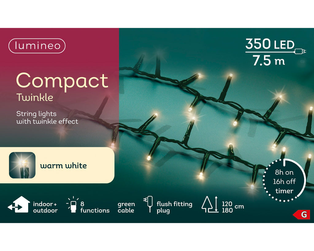 350 LED compact tree lights warm white on green cable