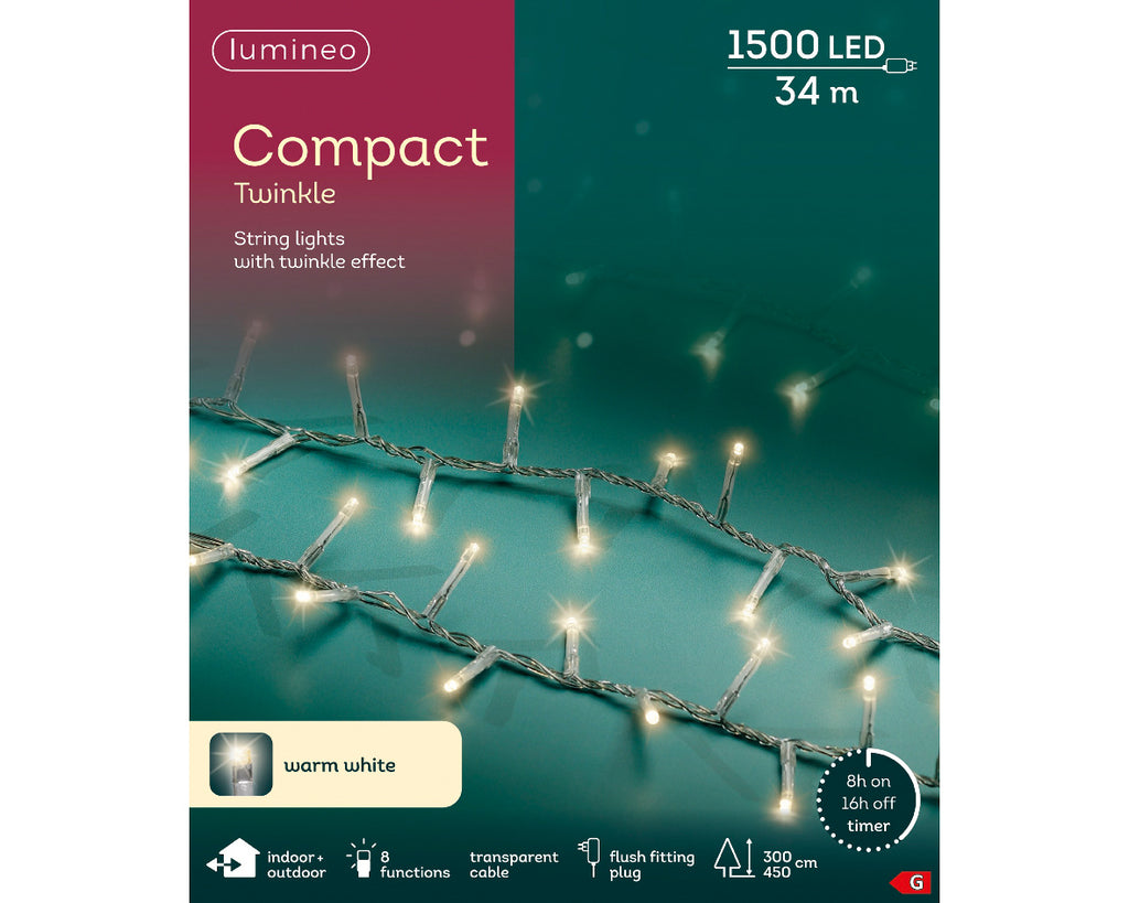 1500 LED compact tree warm white lights on clear wire