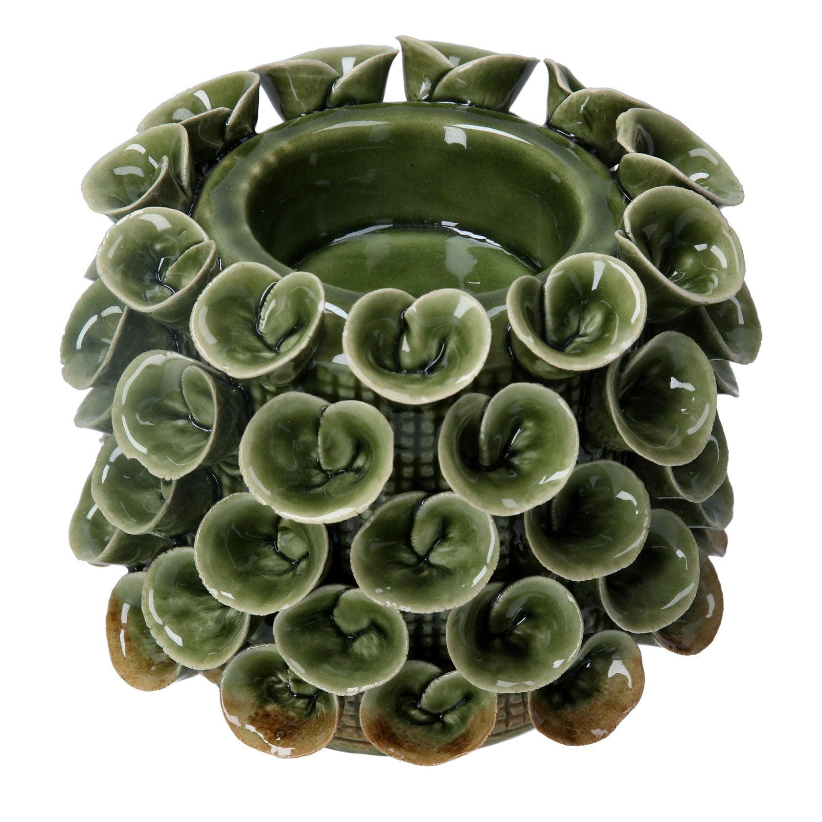 Green earthenware pixie lichen tealight holder