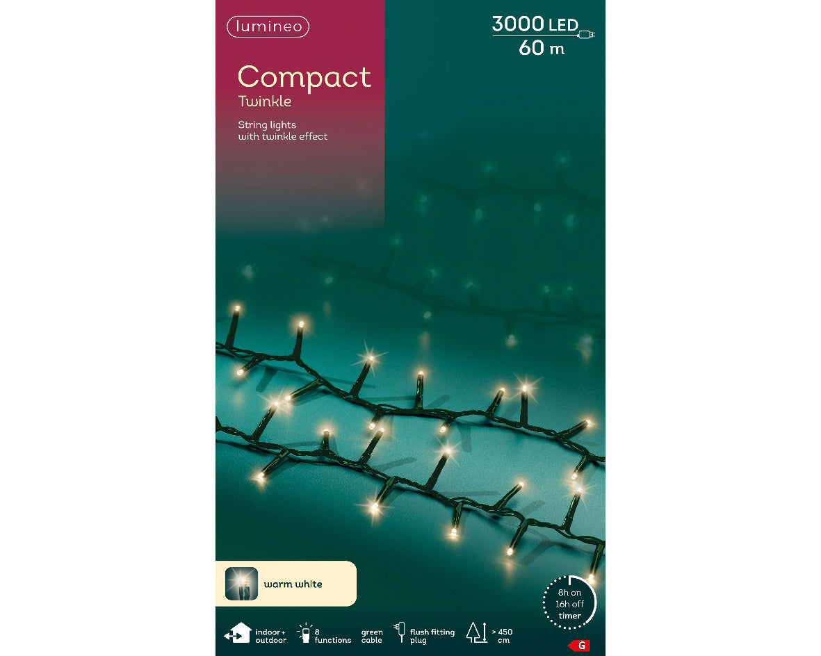 3000 LED compact tree lights warm white green wire