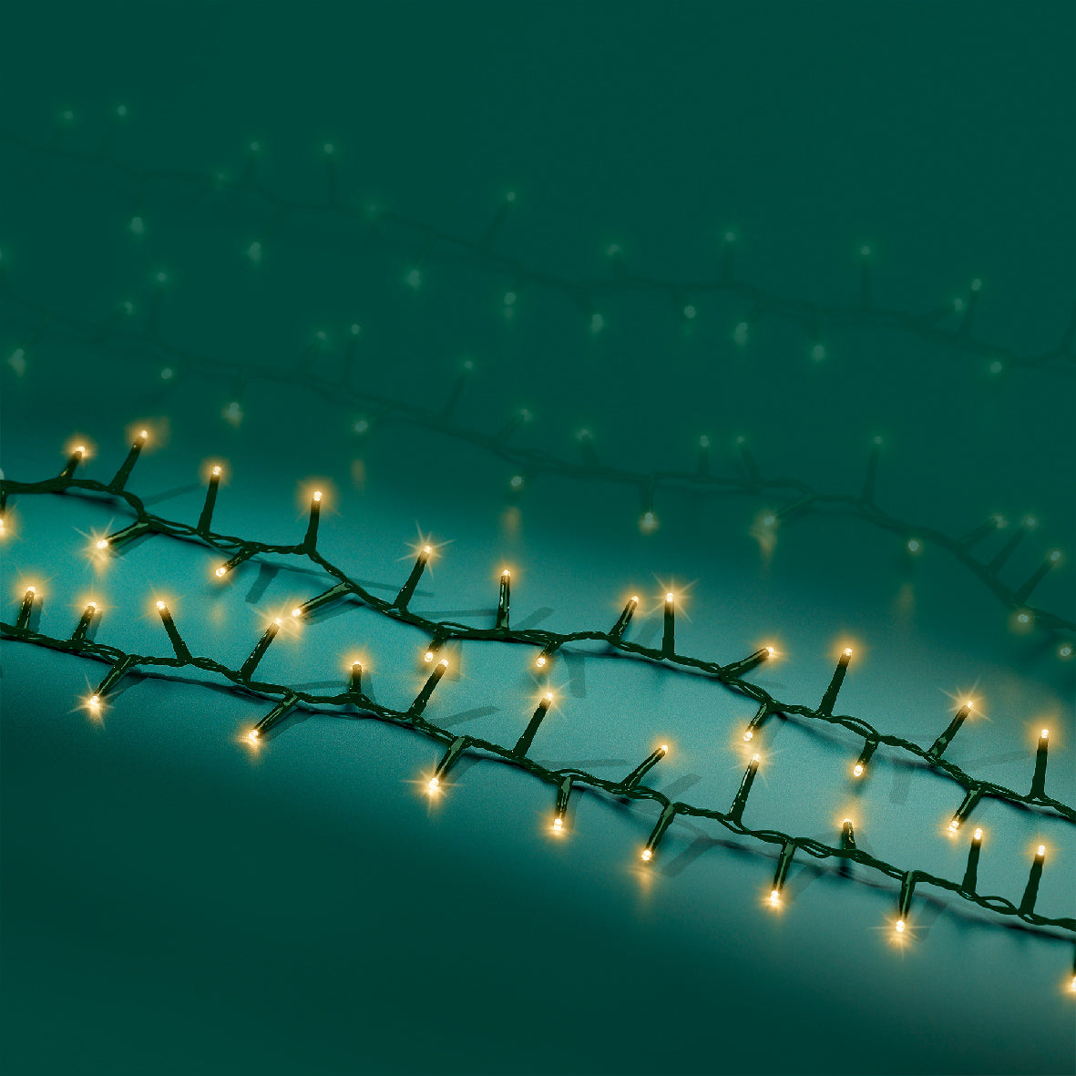 750 LED compact soft gold lights on green cable