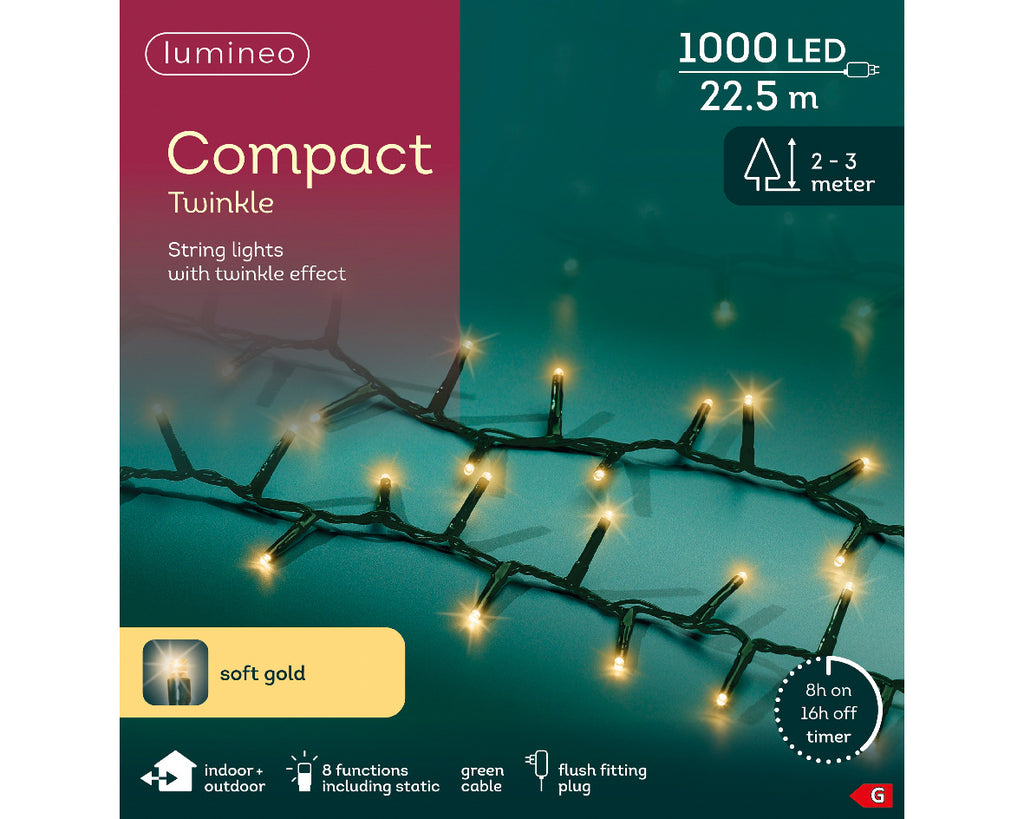 1000 LED compact soft gold lights on green cable