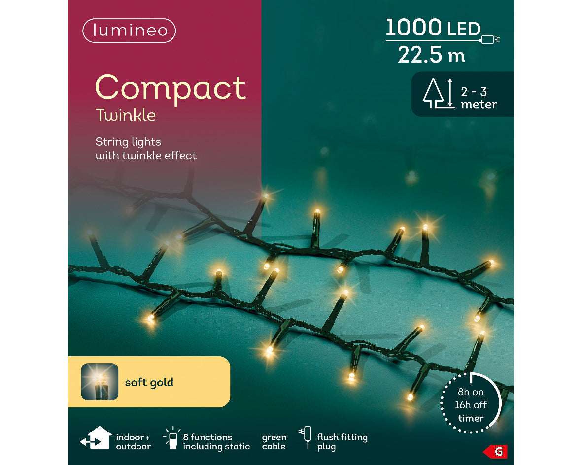 1000 LED compact soft gold lights on green cable