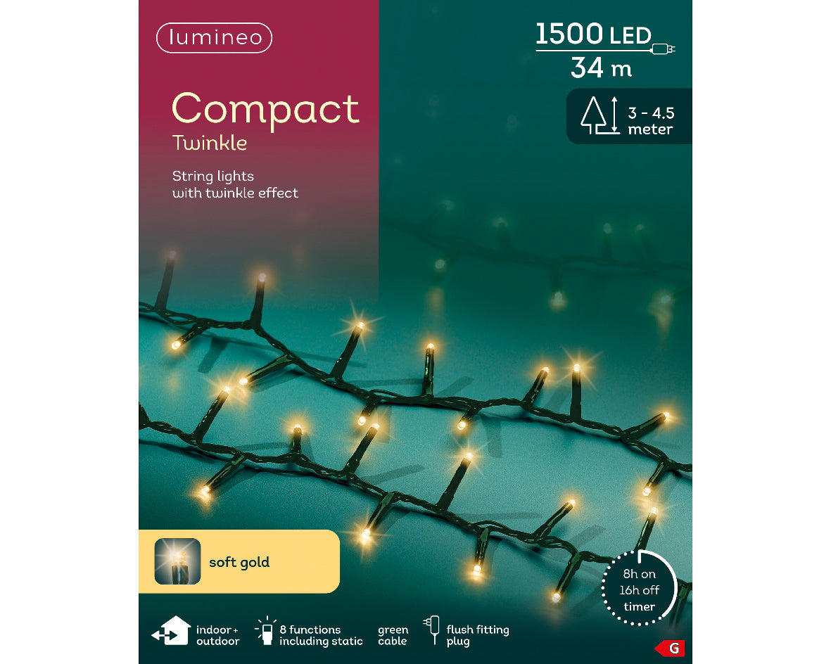 1500 LED compact soft gold lights on green cable