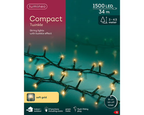 1500 LED compact soft gold lights on green cable