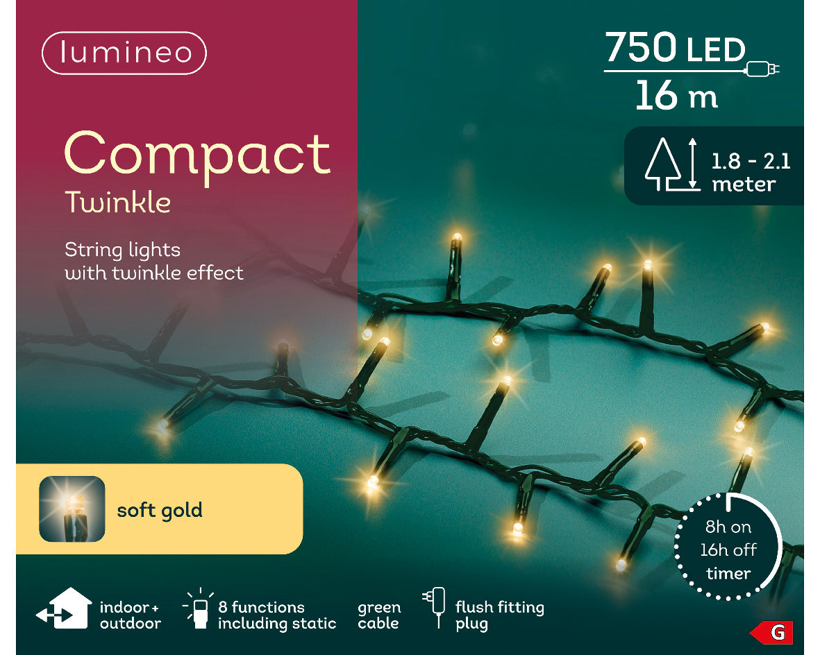 750 LED compact soft gold lights on green cable