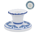 Blue folk ceramic short candlestick holder