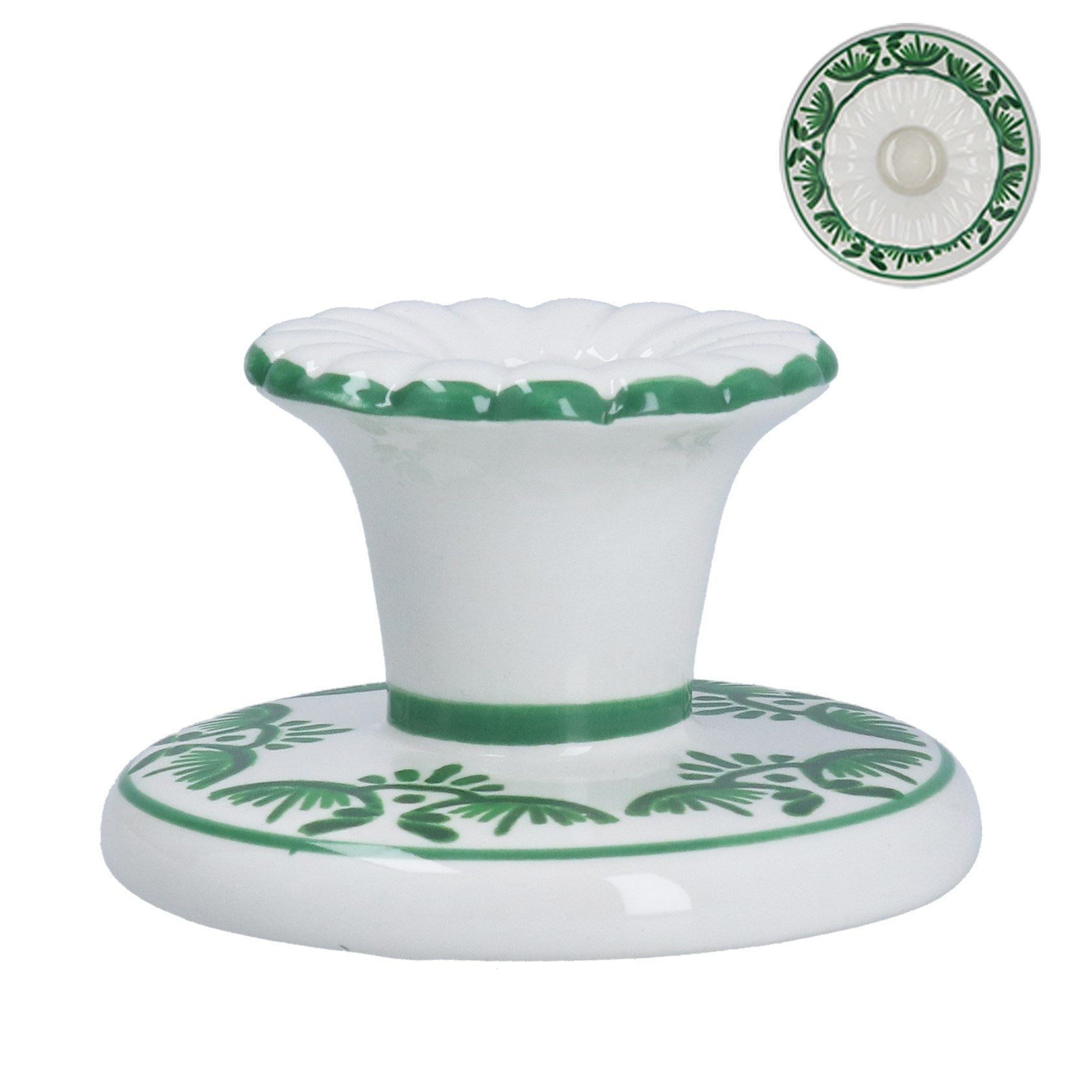 Green folk ceramic short candlestick