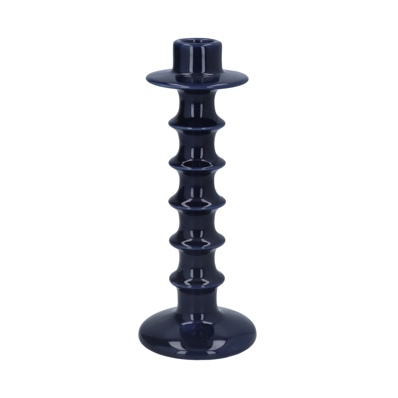 Navy ceramic stacked candlestick (large)