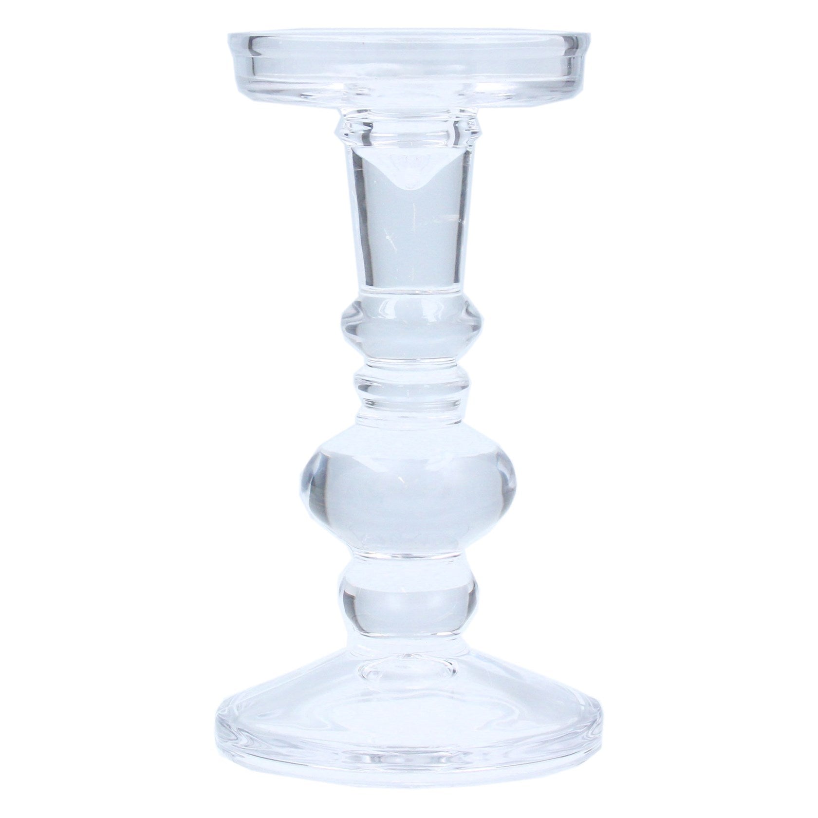 Tall clear glass ball candlestick