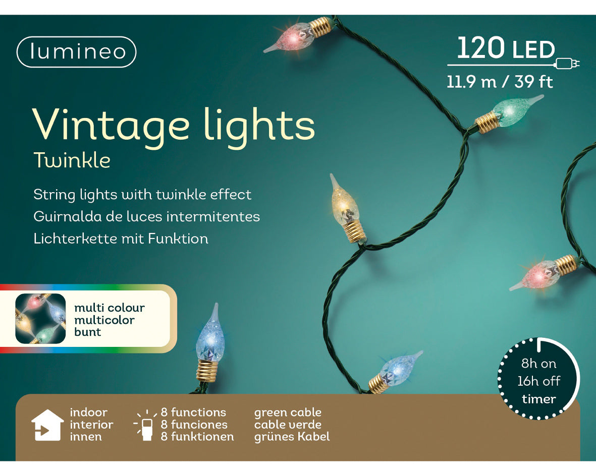 120 Indoor Vintage Led String Lights - Multi Coloured