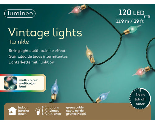 120 Indoor vintage LED string lights - multi coloured