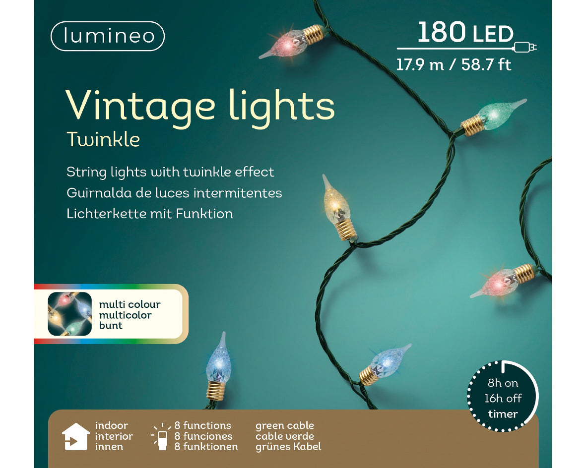 180 Indoor vintage LED string lights - multi coloured