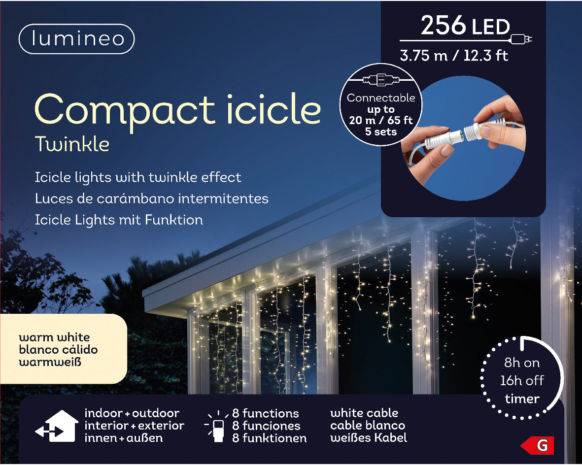 256 Compact Icicle Lights with Twinkle Effect