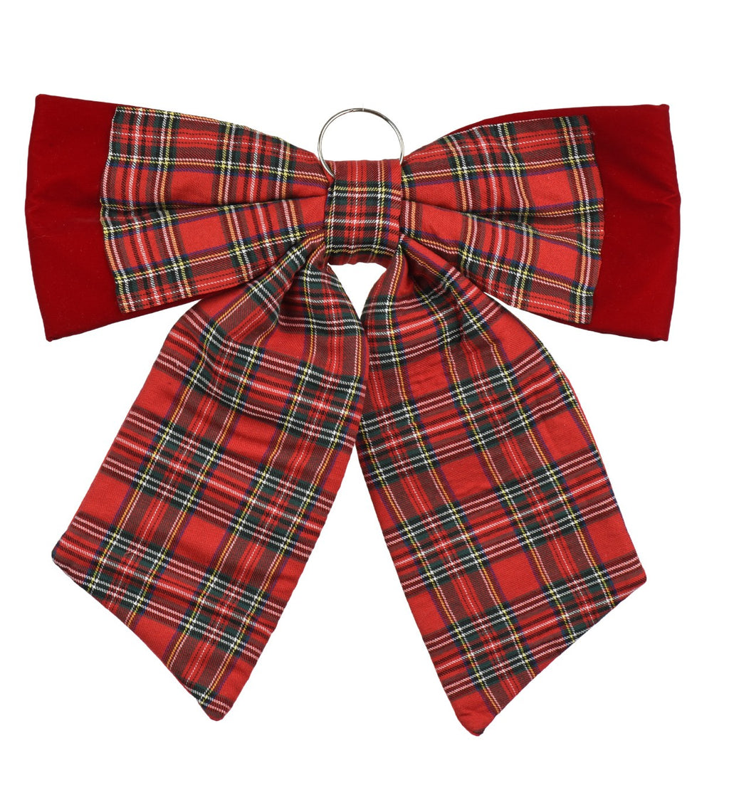 Tartan velvet bow hanging decoration, 52cm