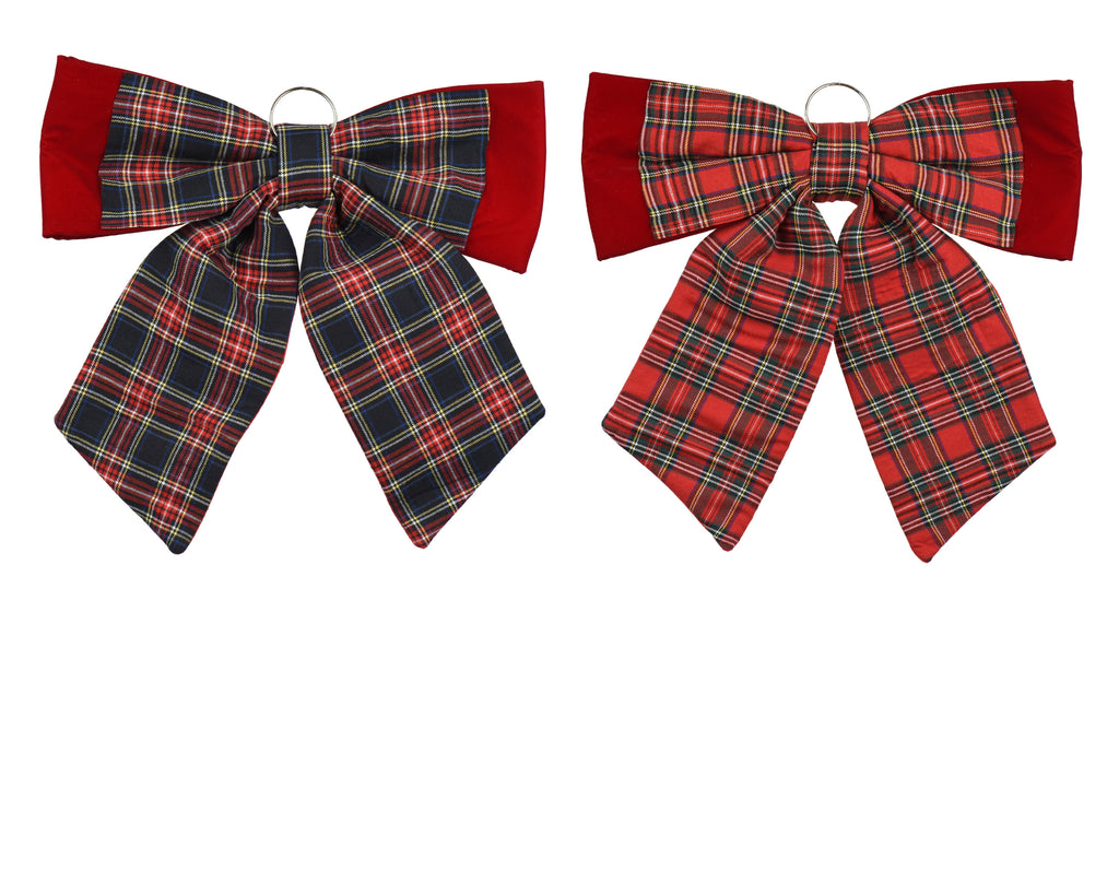 Tartan velvet bow hanging decoration, 62cm