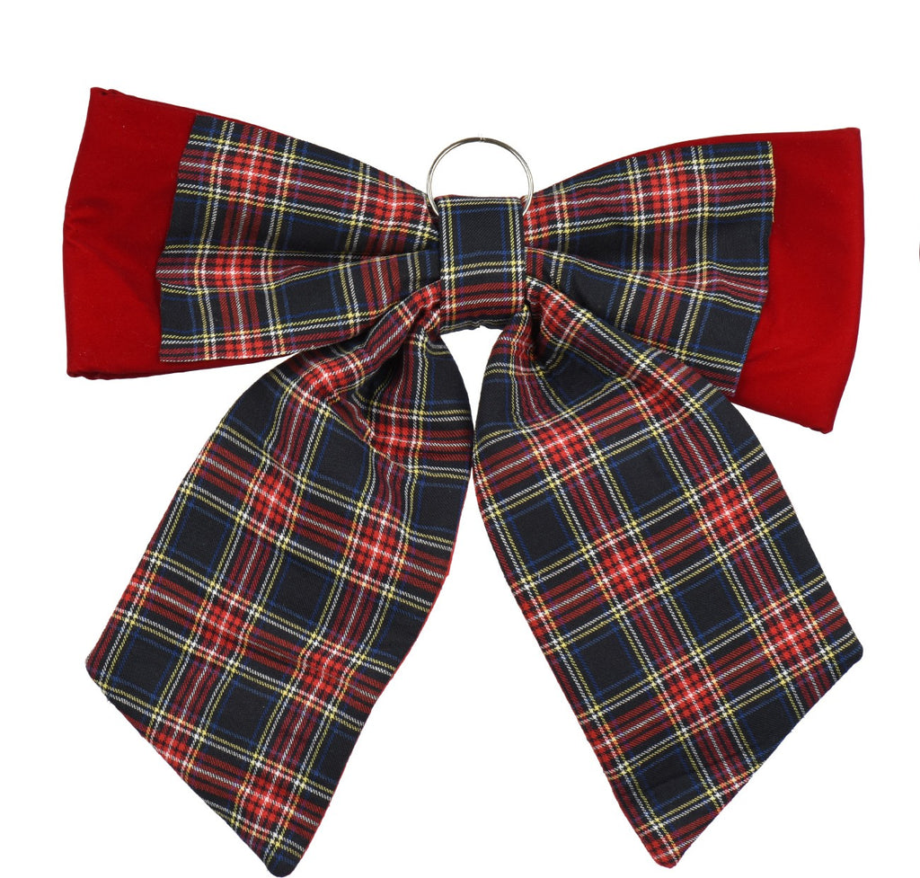 Tartan velvet bow hanging decoration, 62cm