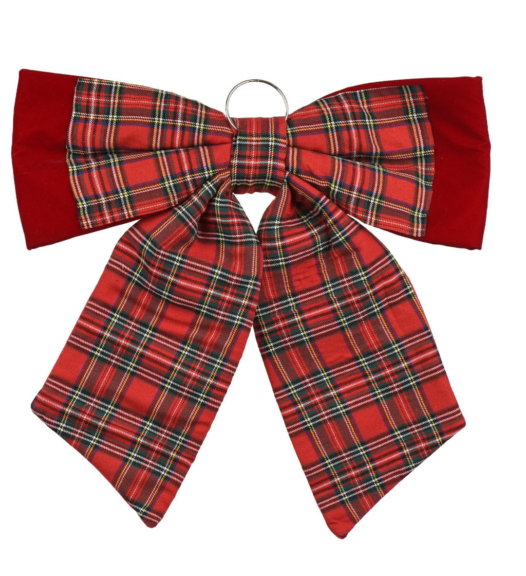 Tartan velvet bow hanging decoration, 62cm