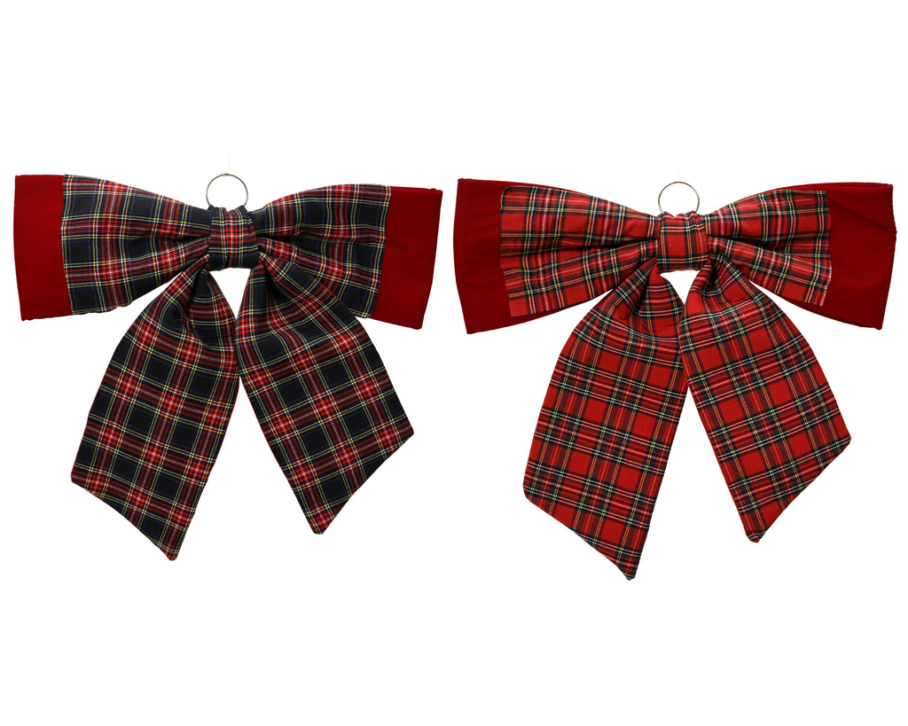 Tartan velvet bow hanging decoration, 72cm