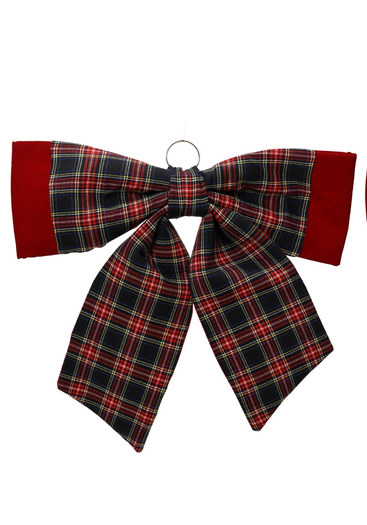 Tartan velvet bow hanging decoration, 72cm