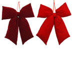 Burgundy\ red sparkly velvet bow hanging dec