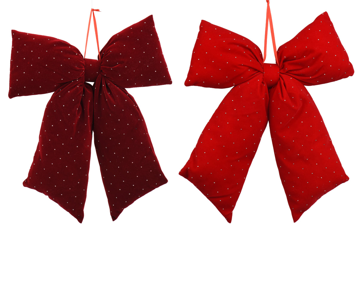 Burgundy\ red sparkly velvet bow hanging dec
