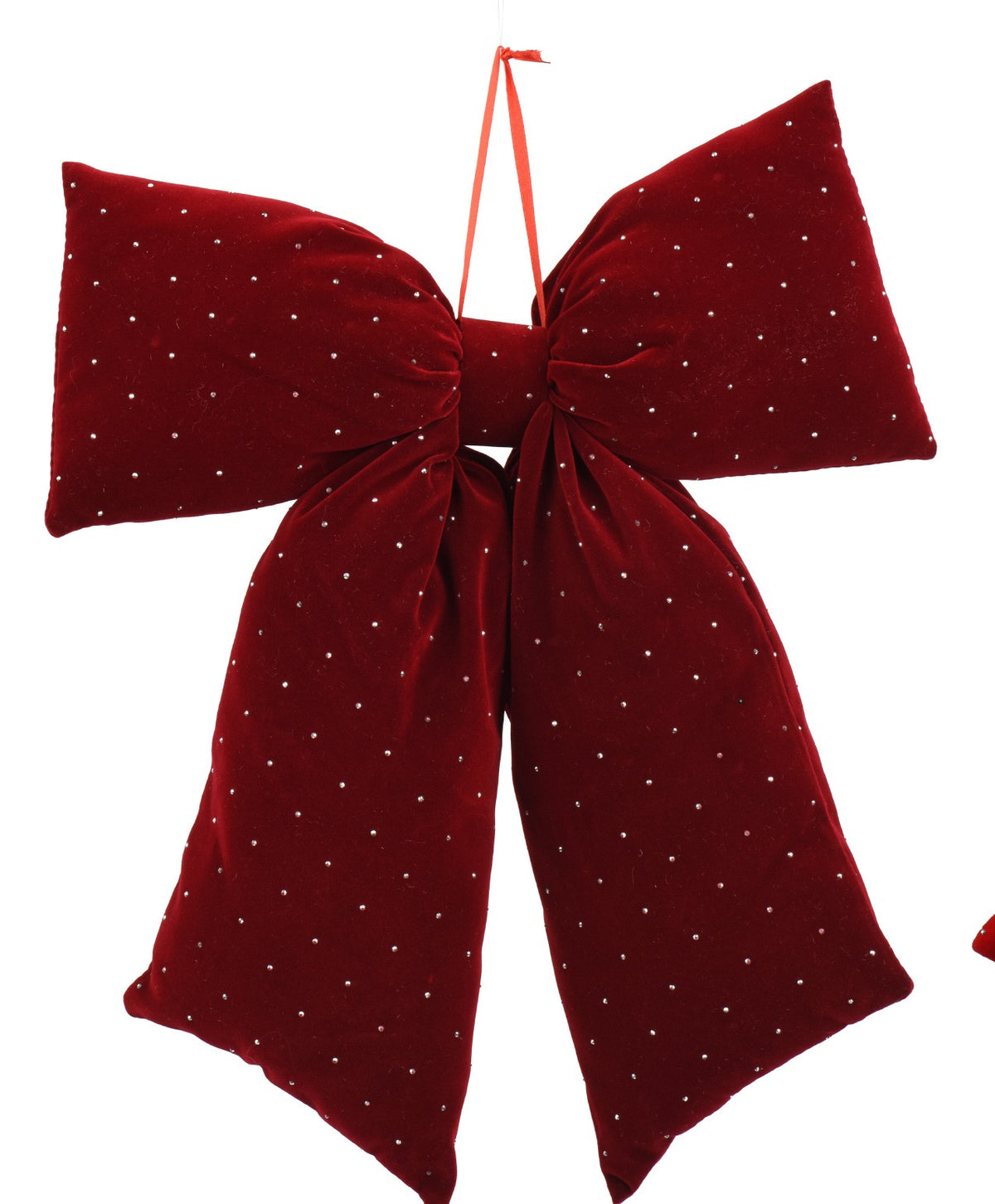 Burgundy\ red sparkly velvet bow hanging dec