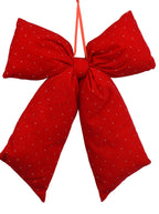 Burgundy\ red sparkly velvet bow hanging dec