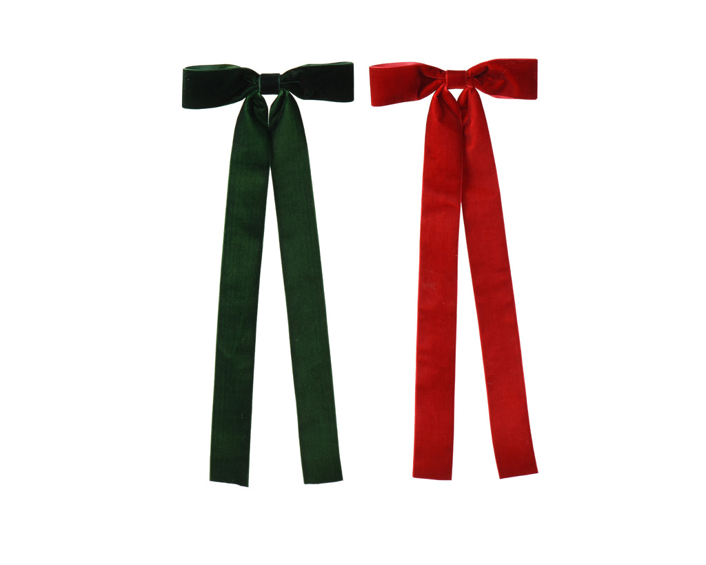 Dark green/ Christmas red long velvet bow