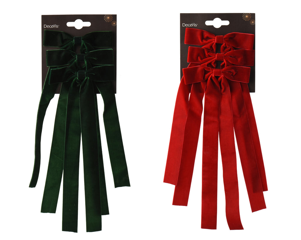 Dark green/ Christmas red long velvet bow