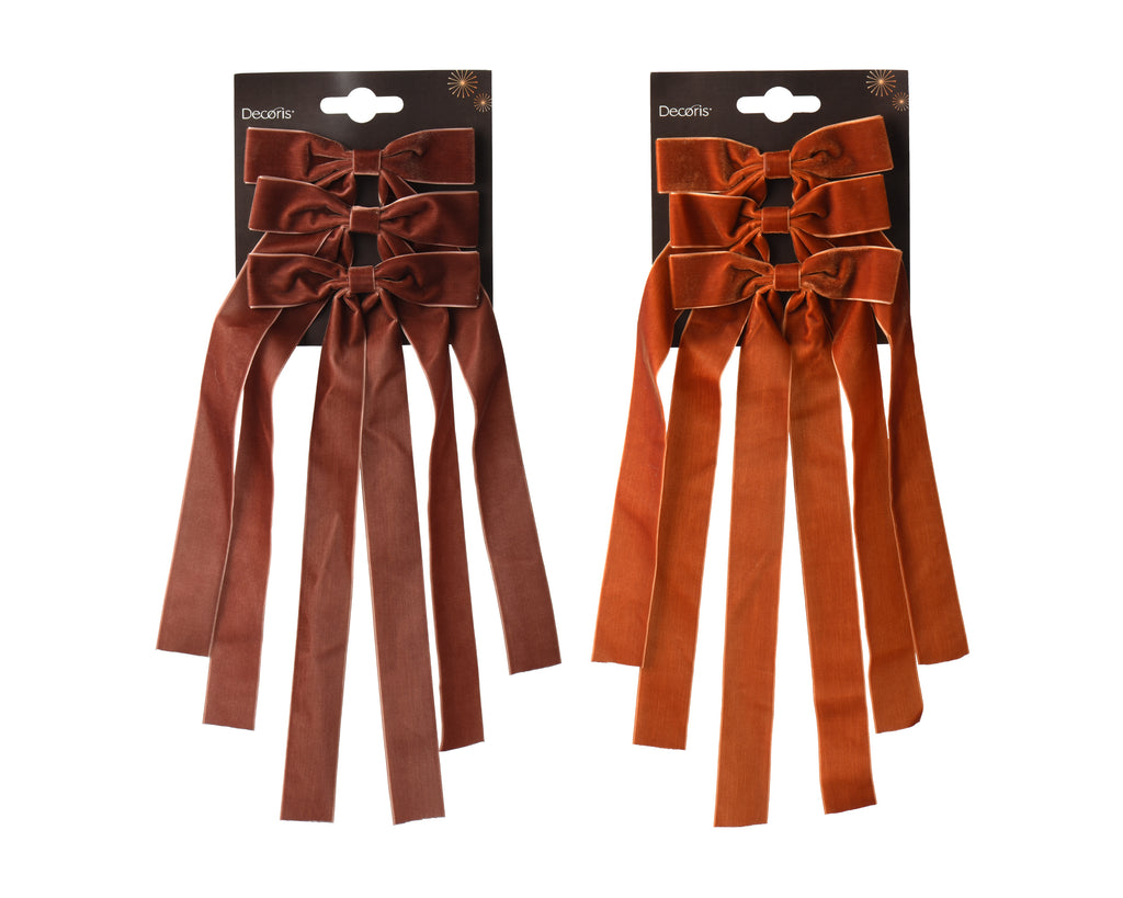 Brown/burnt orange long slim velvet bows