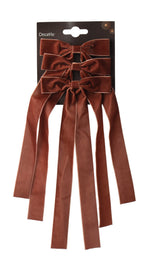 Brown/burnt orange long slim velvet bows