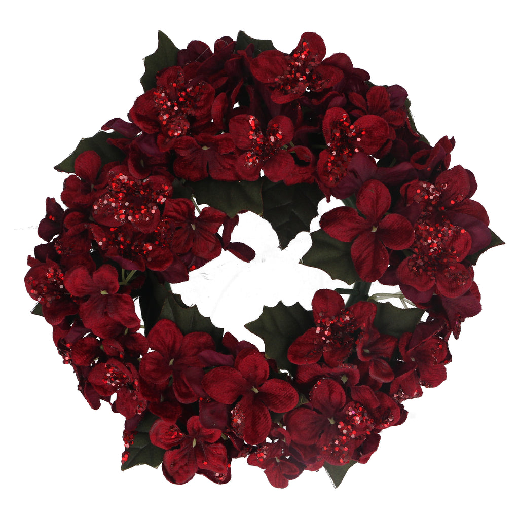 Burgundy hydrangea candle ring-large