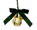 Gold Christmas bells with green velvet ribbon
