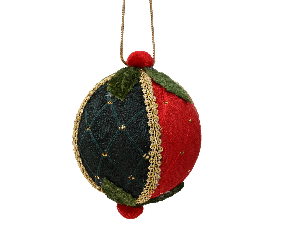 Velvet Christmas bauble with gold lattice and trim
