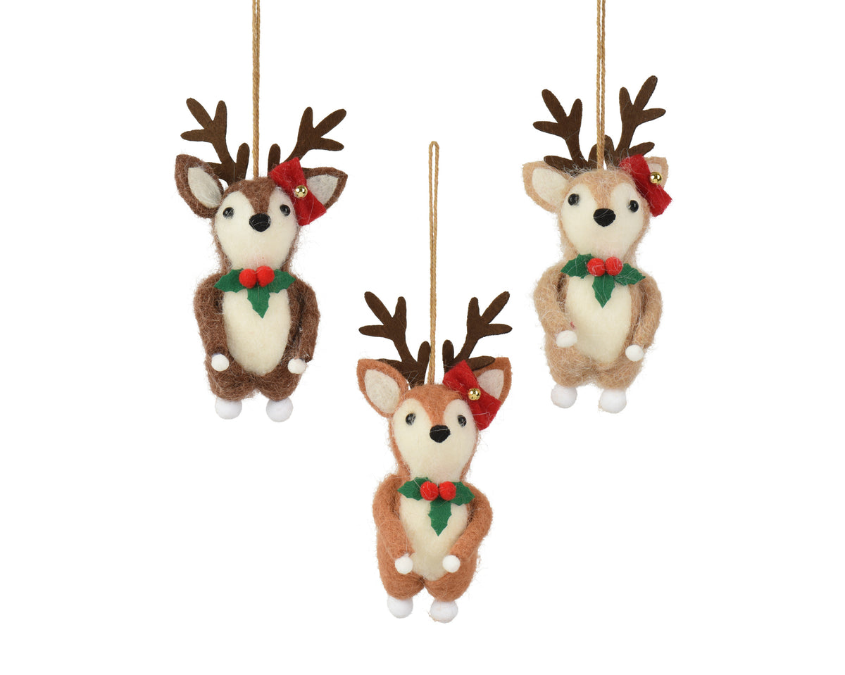 Wool reindeer hanging decorations