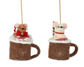 Hot chocolate with festive mouse hanging decoration