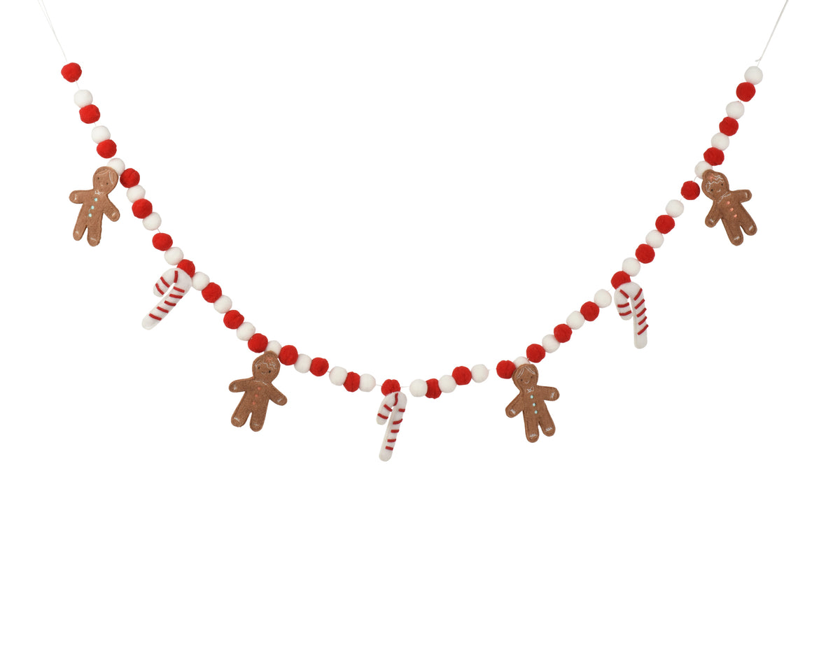 Gingerbread and candycane felt garland